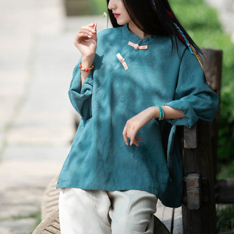 Buddha Stones Ramie Linen Loose Blouse Women Long Sleeve Shirt Chinese Hanfu Top - image 23