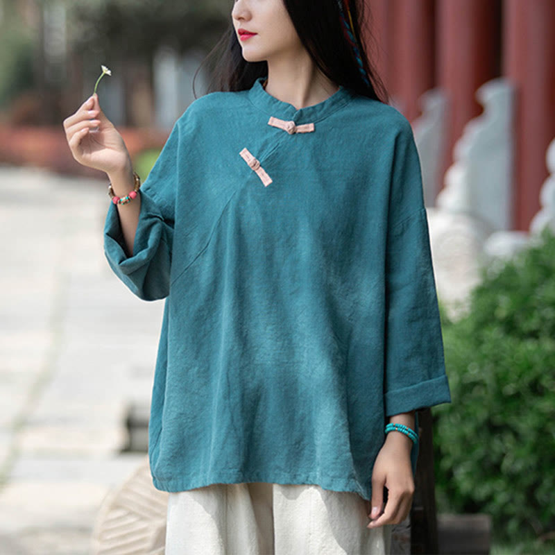 Buddha Stones Ramie Linen Loose Blouse Women Long Sleeve Shirt Chinese Hanfu Top - image 20