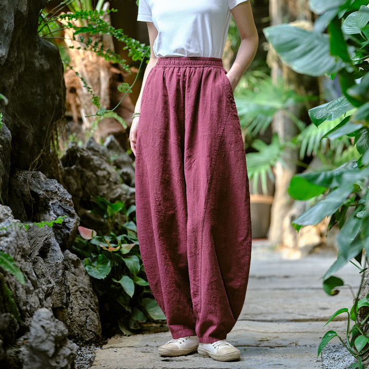 Buddha Stones Solid Color Loose Yoga Harem Pants With Pockets - Burgundy,US2-8/10,UK/AU6-12/14,EU34-40/42 (F) - image 37