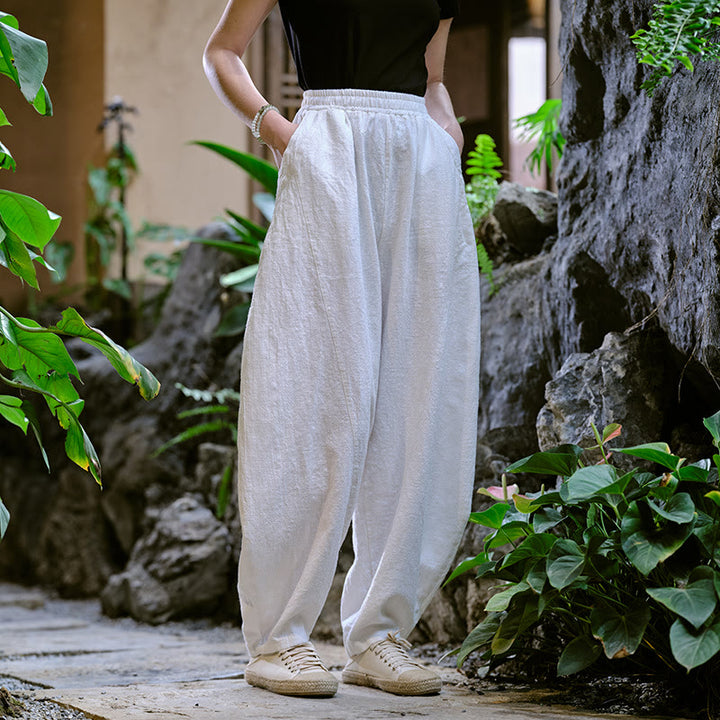 Buddha Stones Solid Color Loose Yoga Harem Pants With Pockets - White,US2-8/10,UK/AU6-12/14,EU34-40/42 (F) - image 25