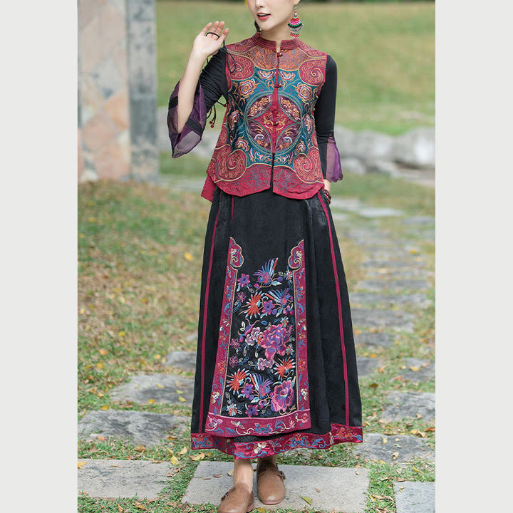 Buddha Stones Vintage Style Embroidery Flower Tang Suit Design Sleeveless Vest - image 22