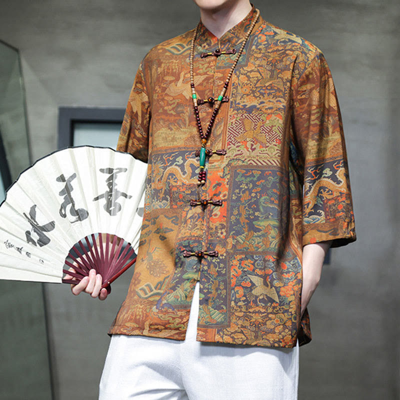 Buddha Stones Landscape Chinese Dragon Pattern Chinese Three Quarter Sleeve Shirt Men T-shirt - image 18