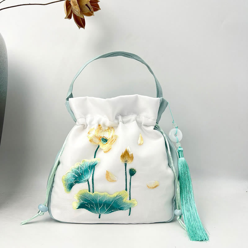 Buddha Stones Suzhou Embroidery Rabbit Lotus Epiphyllum Peony Magnolia Tote Crossbody Bag Shoulder Bag Handbag