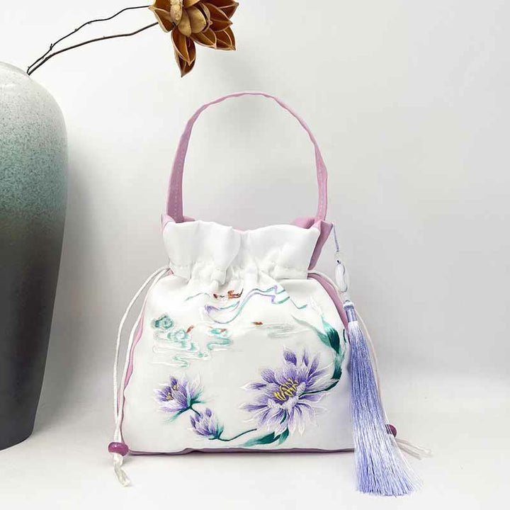 Buddha Stones Suzhou Embroidery Rabbit Lotus Epiphyllum Peony Magnolia Tote Crossbody Bag Shoulder Bag Handbag