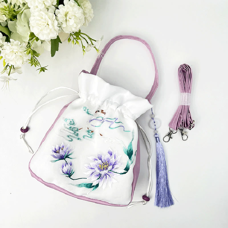 Buddha Stones Suzhou Embroidery Rabbit Lotus Epiphyllum Peony Magnolia Tote Crossbody Bag Shoulder Bag Handbag