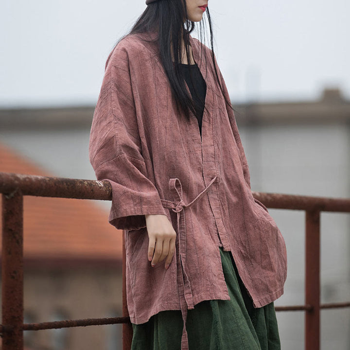 Buddha Stones Tie Dye Lace-up Design Coat Zen Meditation Open Front Top Jacket - Red-US4-14,UK/AU8-18,EU36-46 (F)-(Top Only) - image 11