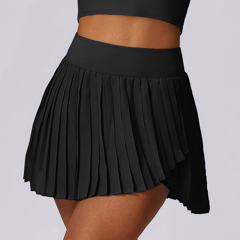 Buddha Stones Polo Collar Crop Tank Top Tennis Skirts Pleated Shorts With Pocket Sports Yoga Outfits - Black - Shorts - US8-10,UK/AU12-14,EU40-42 (XL) - image 19