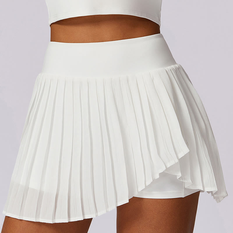 Buddha Stones Polo Collar Crop Tank Top Tennis Skirts Pleated Shorts With Pocket Sports Yoga Outfits - White - Shorts - US8-10,UK/AU12-14,EU40-42 (XL) - image 31