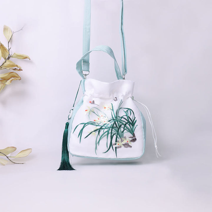 Buddha Stones Suzhou Embroidery Rabbit Lotus Epiphyllum Peony Magnolia Tote Crossbody Bag Shoulder Bag Handbag