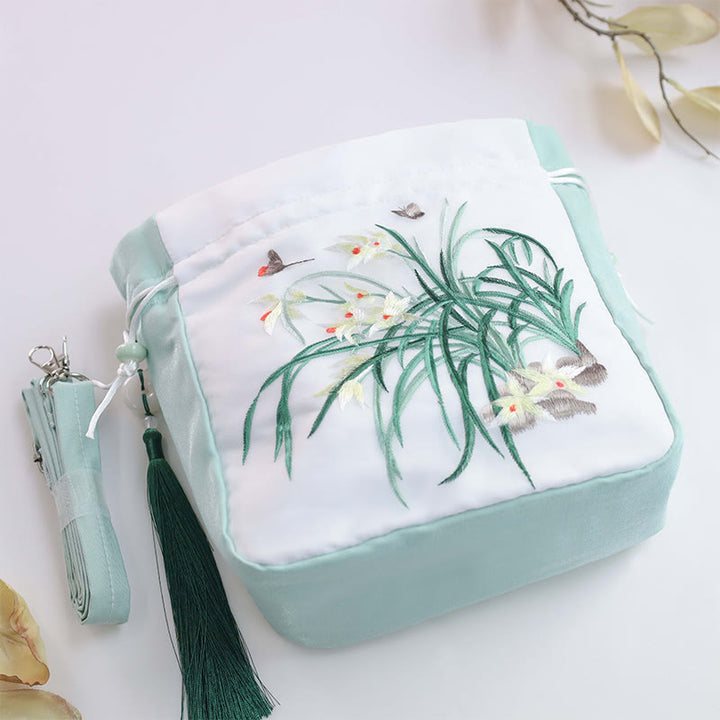 Buddha Stones Suzhou Embroidery Rabbit Lotus Epiphyllum Peony Magnolia Tote Crossbody Bag Shoulder Bag Handbag