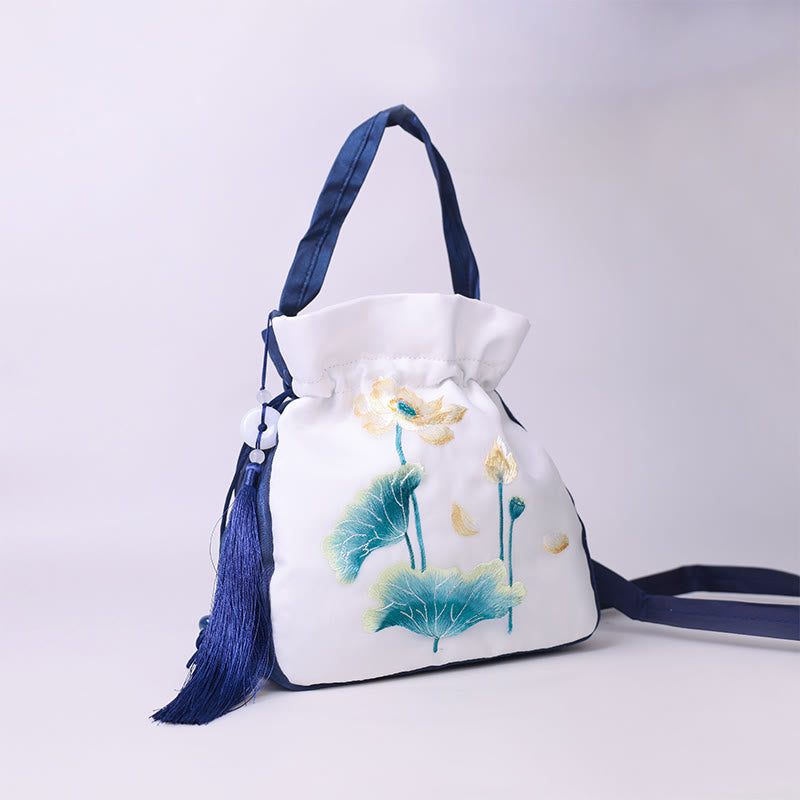 Buddha Stones Suzhou Embroidery Rabbit Lotus Epiphyllum Peony Magnolia Tote Crossbody Bag Shoulder Bag Handbag