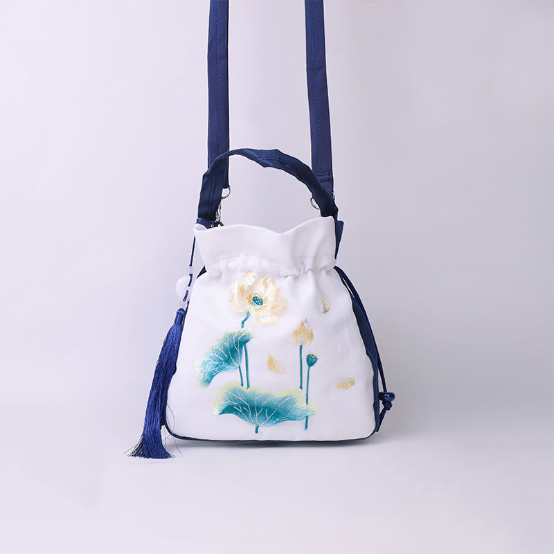 Buddha Stones Suzhou Embroidery Rabbit Lotus Epiphyllum Peony Magnolia Tote Crossbody Bag Shoulder Bag Handbag