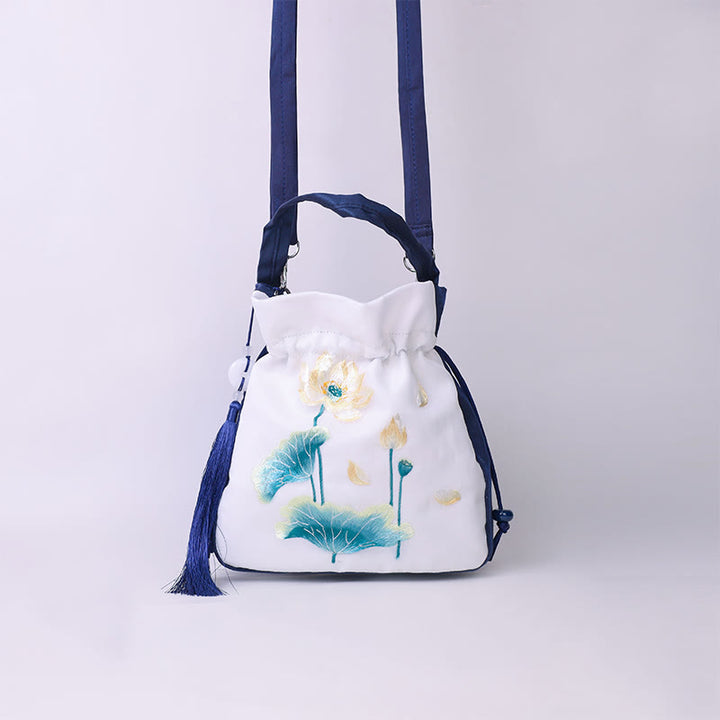 Buddha Stones Suzhou Embroidery Rabbit Lotus Epiphyllum Peony Magnolia Tote Crossbody Bag Shoulder Bag Handbag