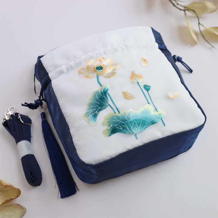 Buddha Stones Suzhou Embroidery Rabbit Lotus Epiphyllum Peony Magnolia Tote Crossbody Bag Shoulder Bag Handbag