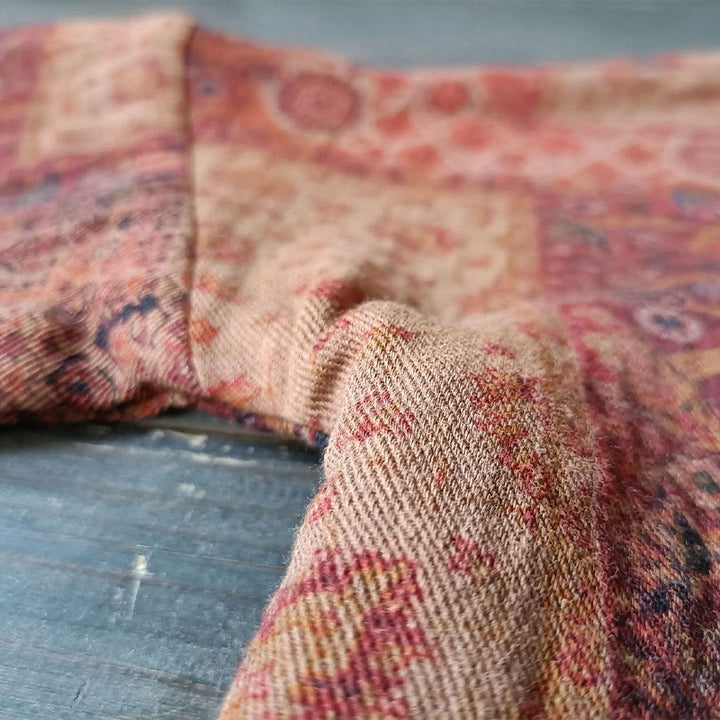 Buddha Stones Orange Flower Geometry Print Cotton Open Front Jacket With Pockets - image 10