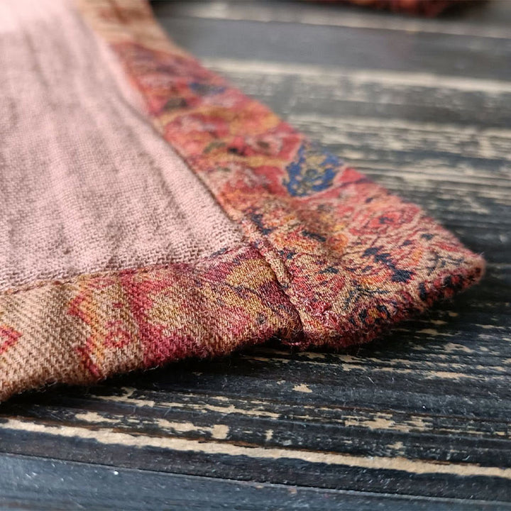 Buddha Stones Orange Flower Geometry Print Cotton Open Front Jacket With Pockets - image 13