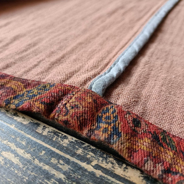 Buddha Stones Orange Flower Geometry Print Cotton Open Front Jacket With Pockets - image 12