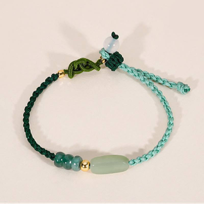Buddha Stones 925 Sterling Silver Hetian Jade Luck Braided Green Rope Bracelet