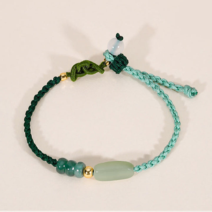 Buddha Stones 925 Sterling Silver Hetian Jade Luck Braided Green Rope Bracelet