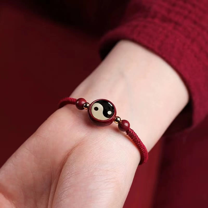 Buddha Stones Lucky Cinnabar Red String Yin Yang Symbol Bagua Blessing Bracelet - image 10