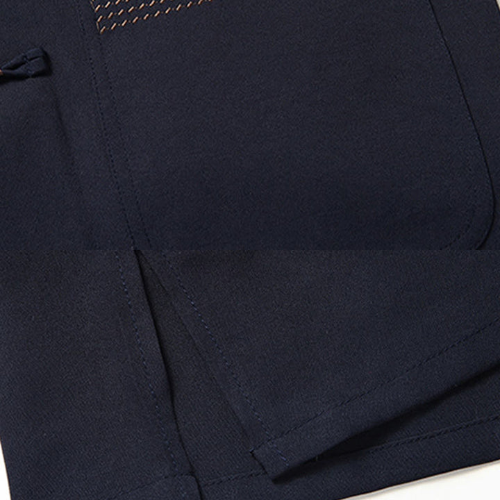 Buddha Stones Fu Character Chinese Knotting Embroidery Tang Suit Traditional Short Sleeve Top Pants Clothing Men's Set - image 10