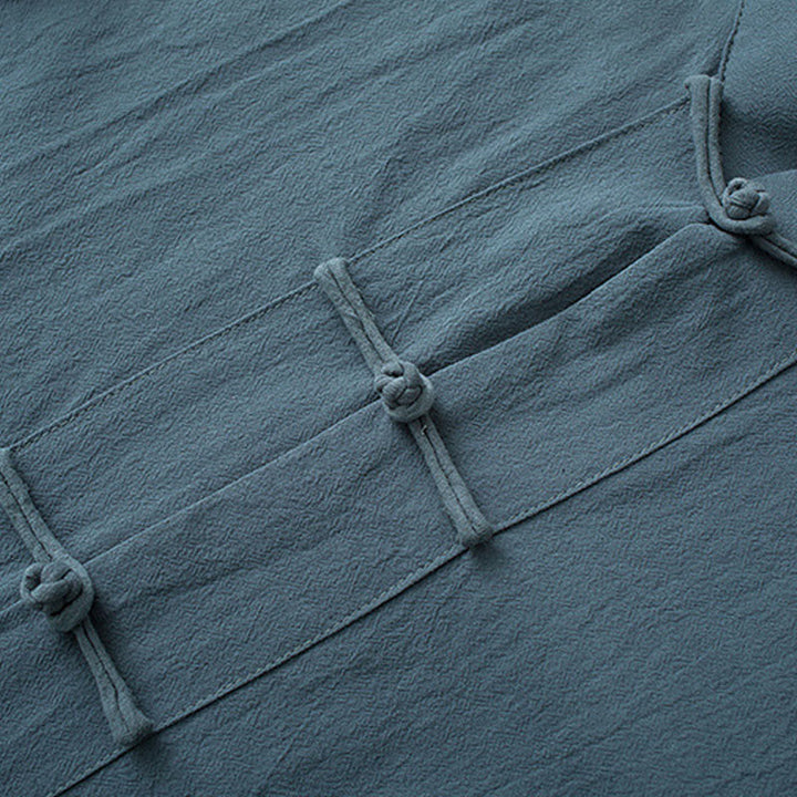 Buddha Stones Frog-Button Chinese Tang Suit Half Sleeve Shirt Cotton Men Clothing With Pockets - image 5