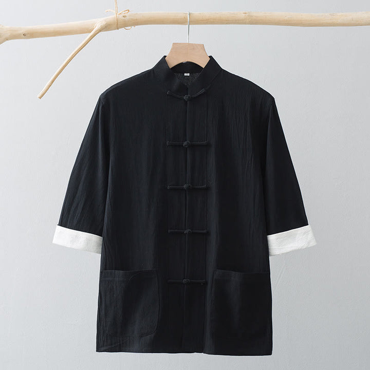 Buddha Stones Frog-Button Chinese Tang Suit Half Sleeve Shirt Cotton Men Clothing With Pockets - image 14