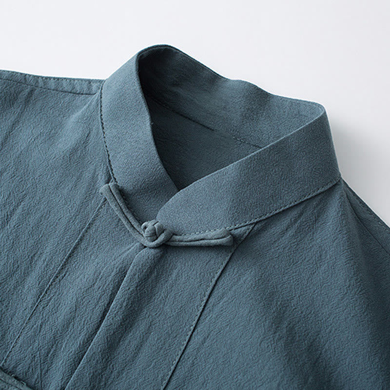 Buddha Stones Frog-Button Chinese Tang Suit Half Sleeve Shirt Cotton Men Clothing With Pockets - image 4