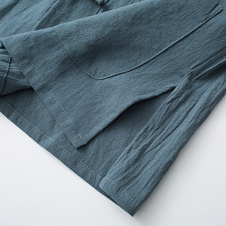 Buddha Stones Frog-Button Chinese Tang Suit Half Sleeve Shirt Cotton Men Clothing With Pockets - image 9