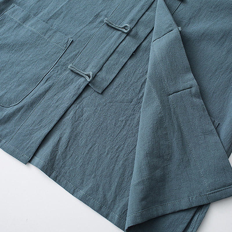 Buddha Stones Frog-Button Chinese Tang Suit Half Sleeve Shirt Cotton Men Clothing With Pockets - image 8