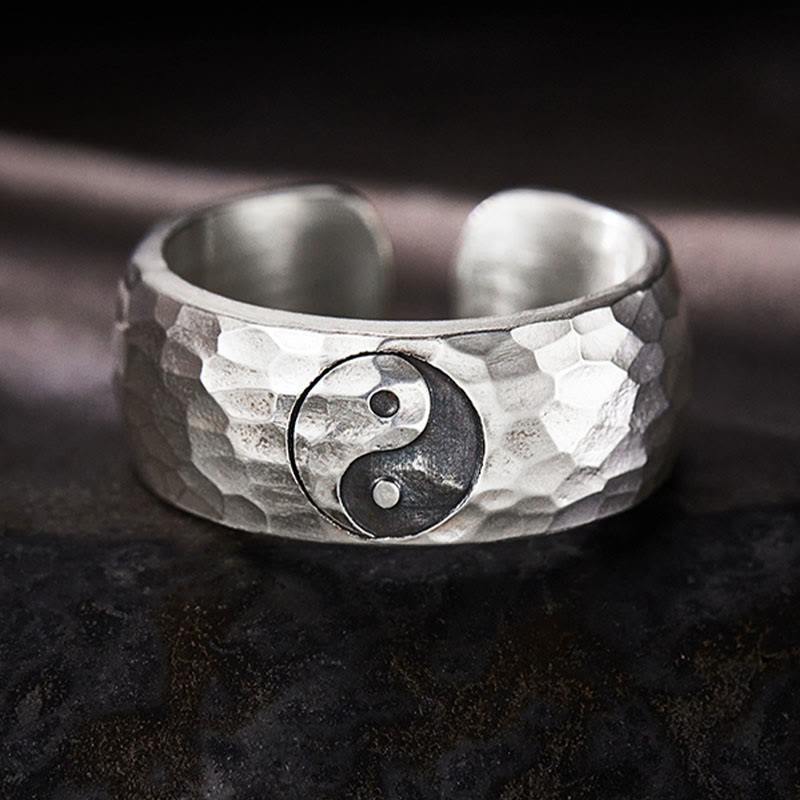 Buddha Stones Handmade 999 Sterling Silver Yin Yang Bagua Symbol Harmony Adjustable Ring - 62.5-65mm(Adjustable) - image 0