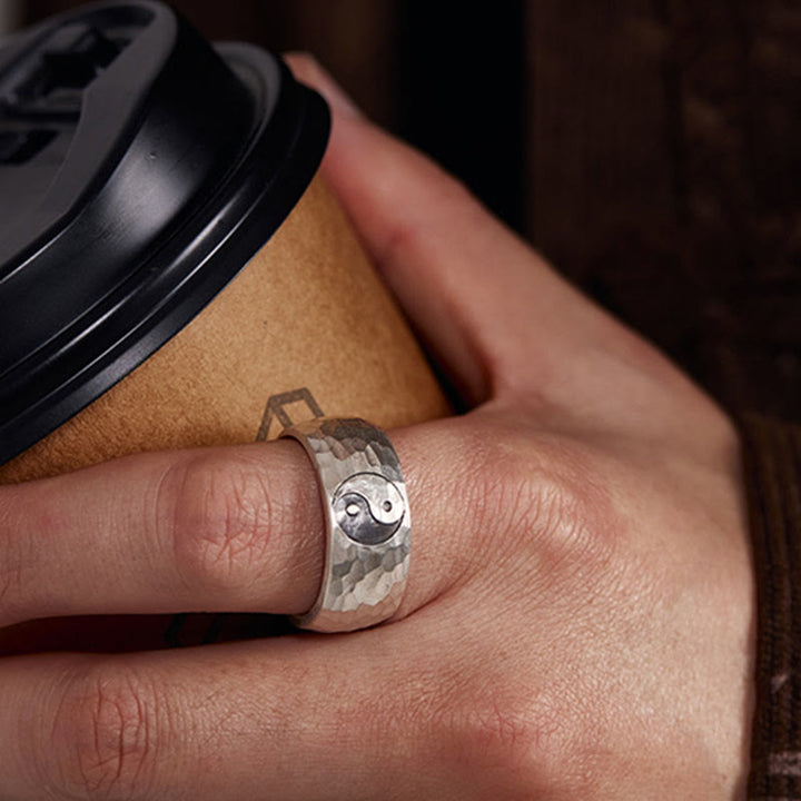 Buddha Stones Handmade 999 Sterling Silver Yin Yang Bagua Symbol Harmony Adjustable Ring - image 3