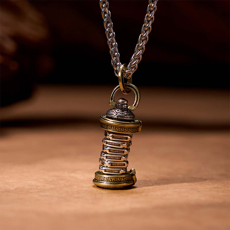 Buddha Stones Yin Yang Tower Copper Balance Rotatable Necklace Pendant - image 3