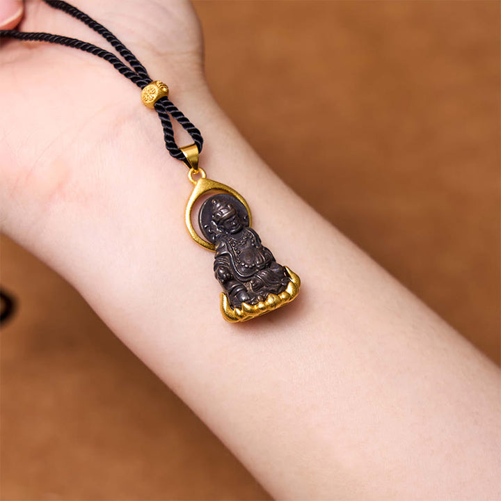 Buddha Stones Tibetan Yellow Jambhala Yellow God of Wealth Buddha Serenity Necklace Pendant - image 2