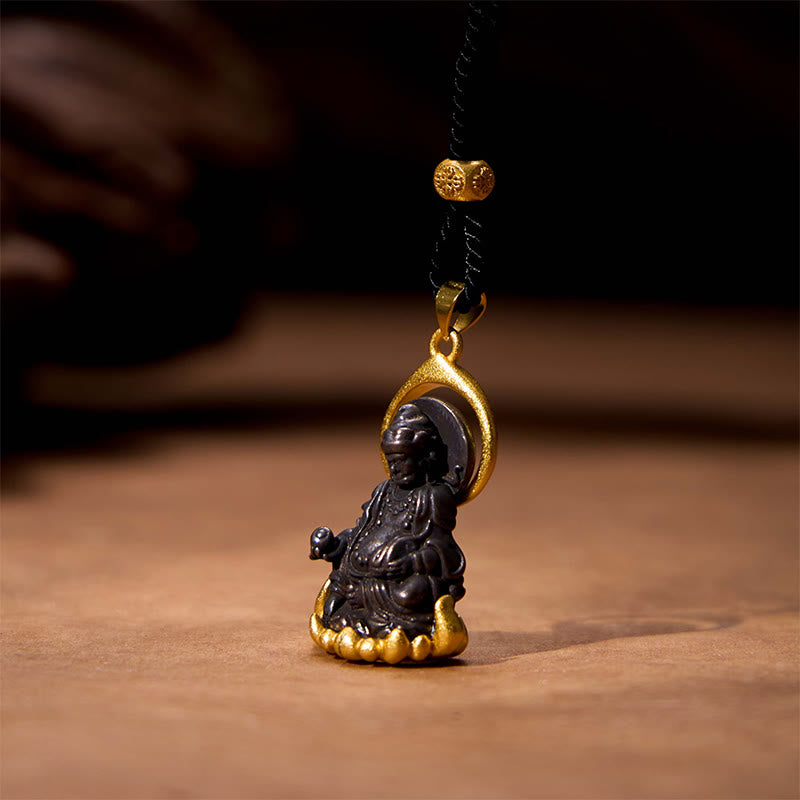 Buddha Stones Tibetan Yellow Jambhala Yellow God of Wealth Buddha Serenity Necklace Pendant - image 3