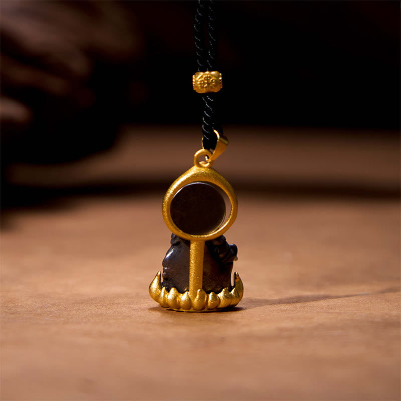 Buddha Stones Tibetan Yellow Jambhala Yellow God of Wealth Buddha Serenity Necklace Pendant - image 4