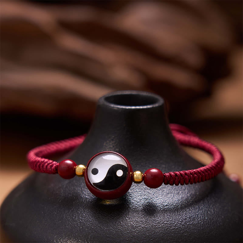 Buddha Stones Lucky Cinnabar Red String Yin Yang Symbol Bagua Blessing Bracelet - image 1