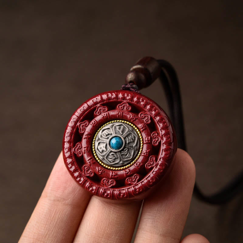 Buddha Stones Cinnabar Om Mani Padme Hum Blessing Rotatable Necklace Pendant - image 4