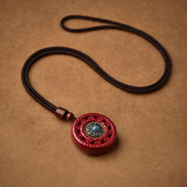 Buddha Stones Cinnabar Om Mani Padme Hum Blessing Rotatable Necklace Pendant - image 11