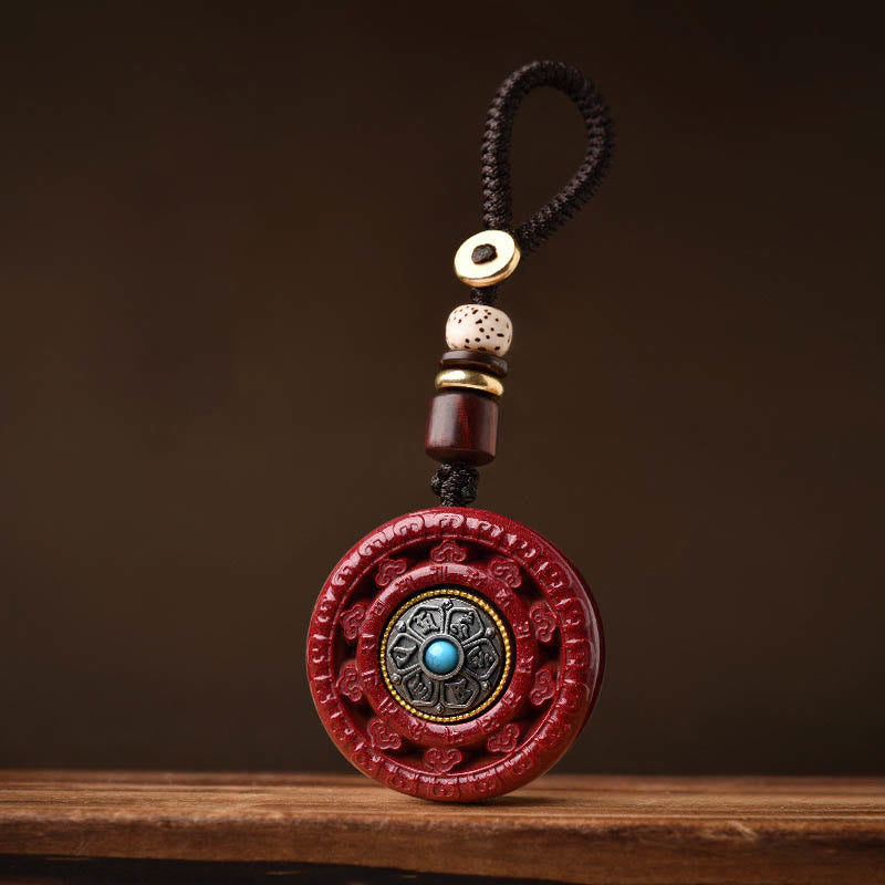 Buddha Stones Cinnabar Om Mani Padme Hum Blessing Rotatable Necklace Pendant - image 9