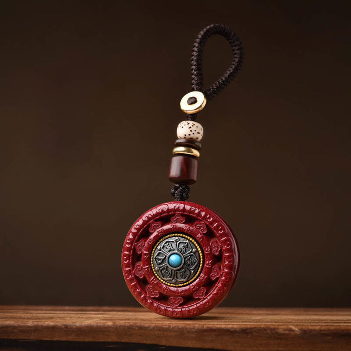 Buddha Stones Cinnabar Om Mani Padme Hum Blessing Rotatable Necklace Pendant - image 9