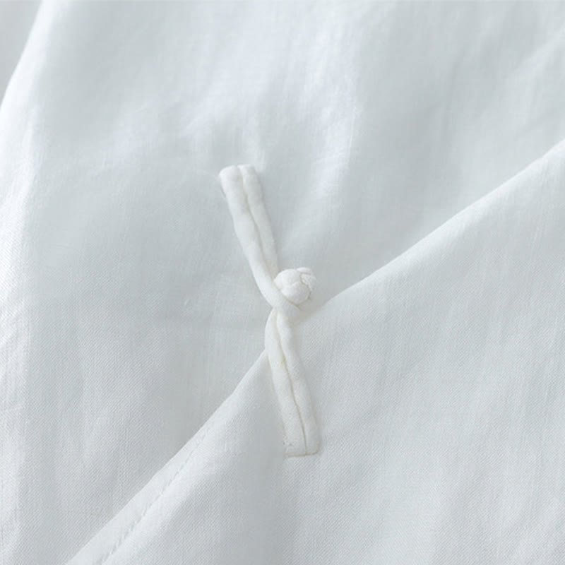 Buddha Stones Solid Color Frog-Button Three Quarter Sleeve Double Layer Cotton Linen Shirt - image 4