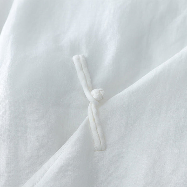 Buddha Stones Solid Color Frog-Button Three Quarter Sleeve Double Layer Cotton Linen Shirt - image 4