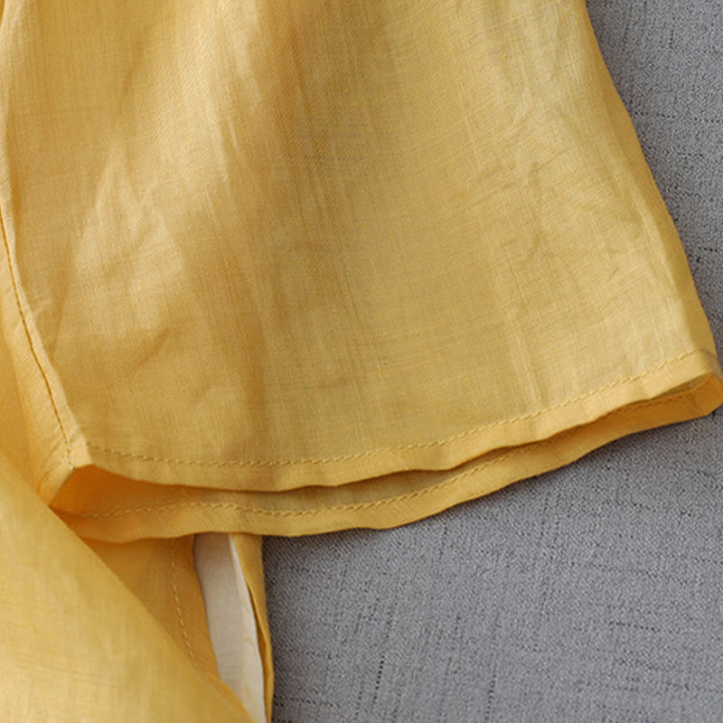 Buddha Stones Solid Color Frog-Button Three Quarter Sleeve Double Layer Cotton Linen Shirt - image 13