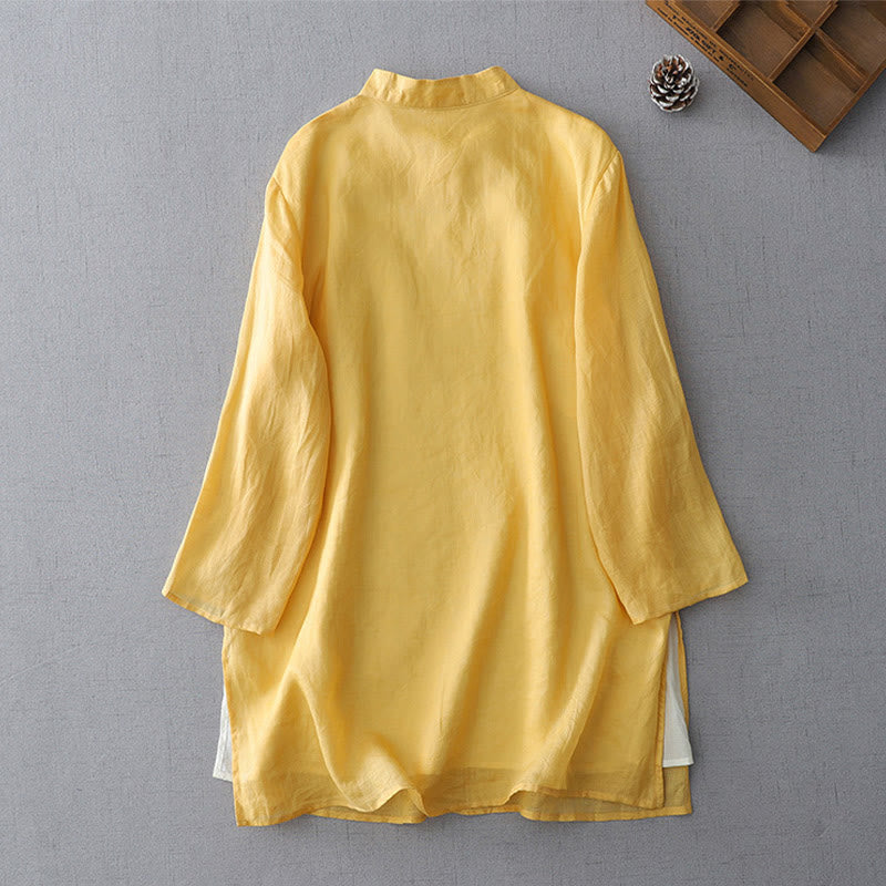 Buddha Stones Solid Color Frog-Button Three Quarter Sleeve Double Layer Cotton Linen Shirt - image 8