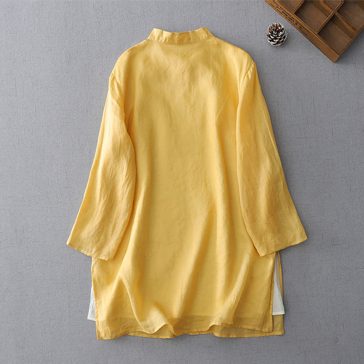 Buddha Stones Solid Color Frog-Button Three Quarter Sleeve Double Layer Cotton Linen Shirt - image 8
