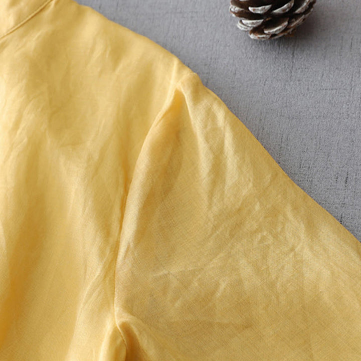 Buddha Stones Solid Color Frog-Button Three Quarter Sleeve Double Layer Cotton Linen Shirt - image 12