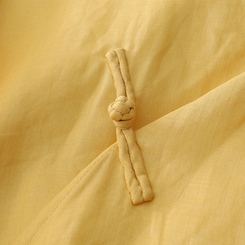 Buddha Stones Solid Color Frog-Button Three Quarter Sleeve Double Layer Cotton Linen Shirt - image 11