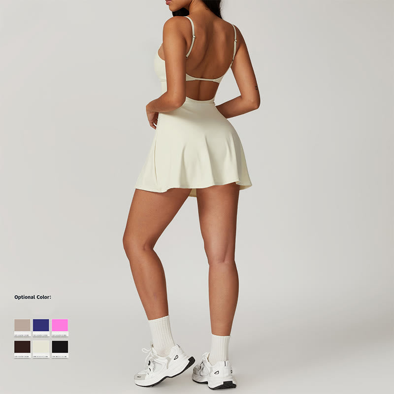 Buddha Stones Solid Backless Tennis Yoga Women Sports Dress - image 7