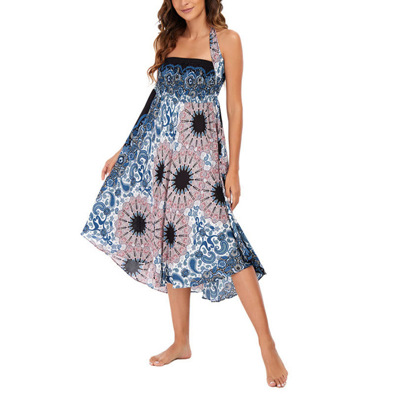 Buddha Stones Two Style Wear Bohemian Mandala Flower Water Drop Lace-up Skirt Dress - image 10